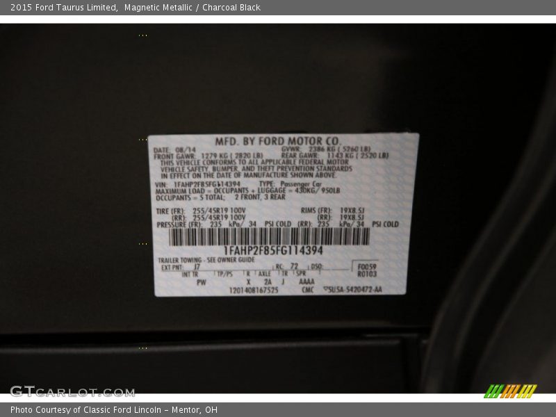Magnetic Metallic / Charcoal Black 2015 Ford Taurus Limited