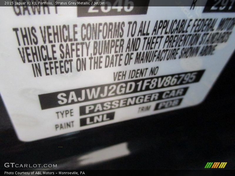 Stratus Grey Metallic / Jet/Jet 2015 Jaguar XJ XJL Portfolio