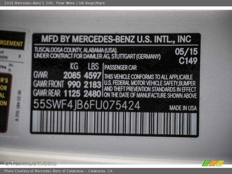 Polar White / Silk Beige/Black 2015 Mercedes-Benz C 300
