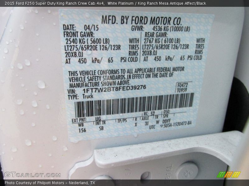 White Platinum / King Ranch Mesa Antique Affect/Black 2015 Ford F250 Super Duty King Ranch Crew Cab 4x4