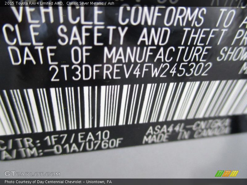 Classic Silver Metallic / Ash 2015 Toyota RAV4 Limited AWD