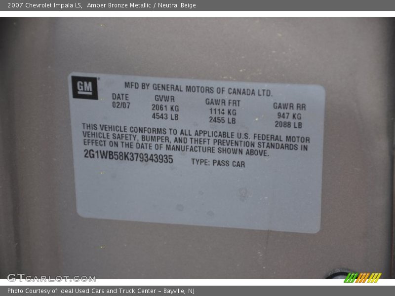 Amber Bronze Metallic / Neutral Beige 2007 Chevrolet Impala LS