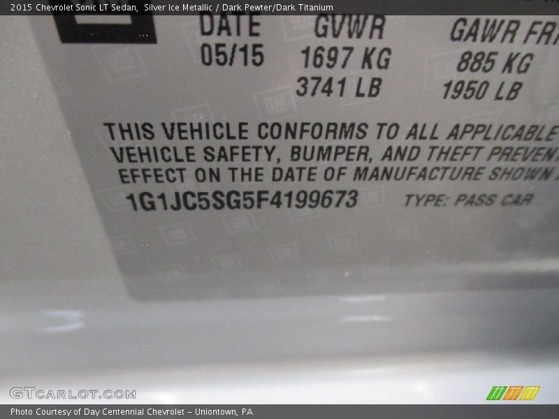 Silver Ice Metallic / Dark Pewter/Dark Titanium 2015 Chevrolet Sonic LT Sedan