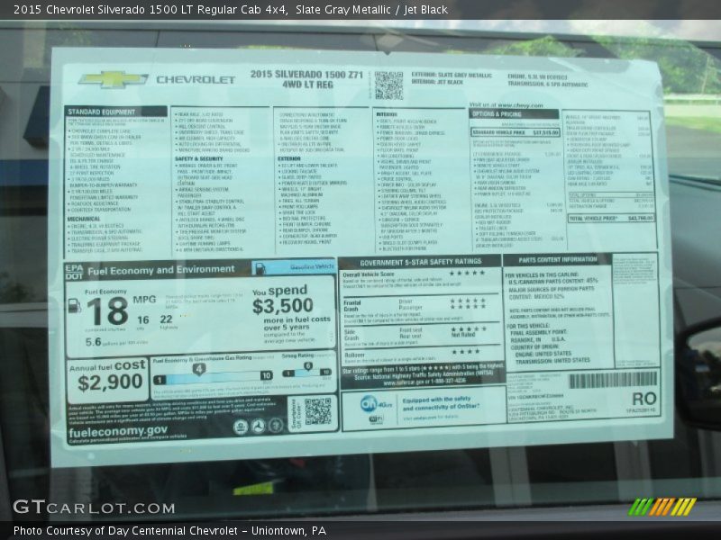 Slate Gray Metallic / Jet Black 2015 Chevrolet Silverado 1500 LT Regular Cab 4x4