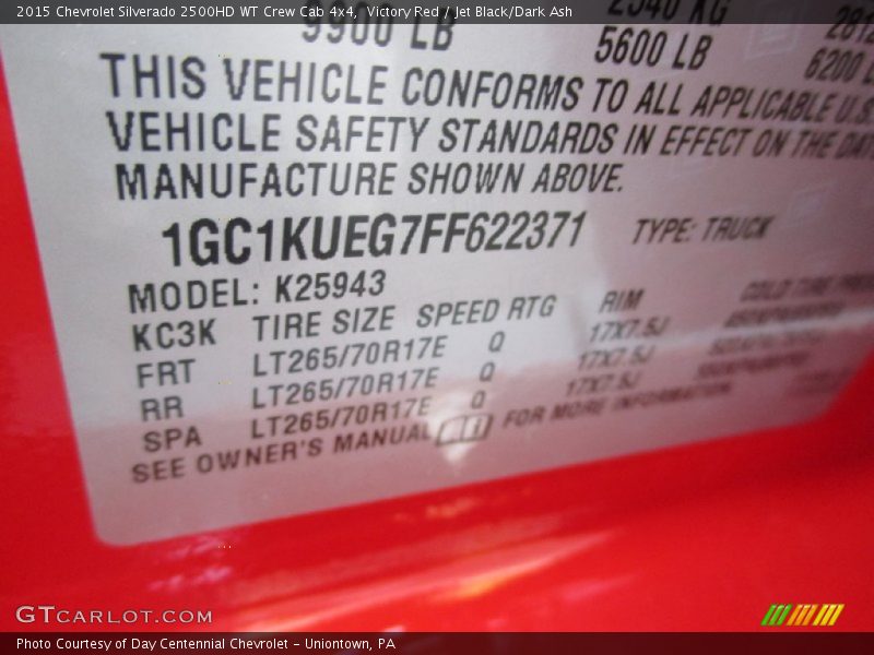 Victory Red / Jet Black/Dark Ash 2015 Chevrolet Silverado 2500HD WT Crew Cab 4x4