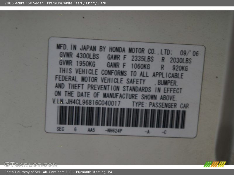 Premium White Pearl / Ebony Black 2006 Acura TSX Sedan