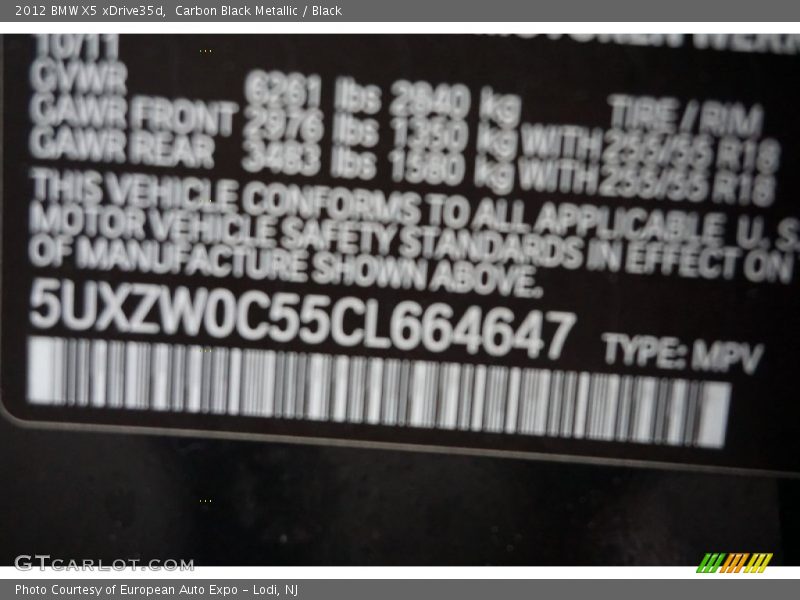 Carbon Black Metallic / Black 2012 BMW X5 xDrive35d