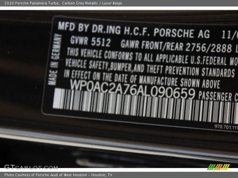 Carbon Grey Metallic / Luxor Beige 2010 Porsche Panamera Turbo