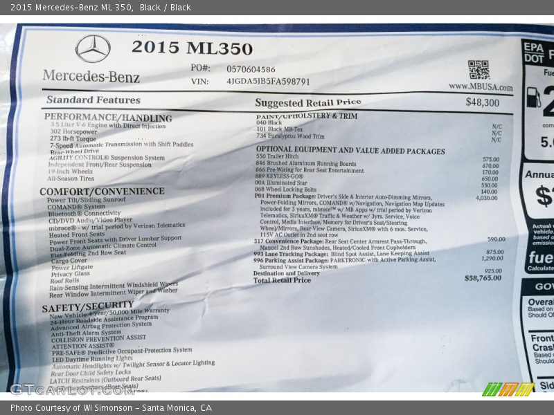 Black / Black 2015 Mercedes-Benz ML 350