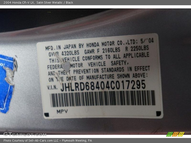 Satin Silver Metallic / Black 2004 Honda CR-V LX