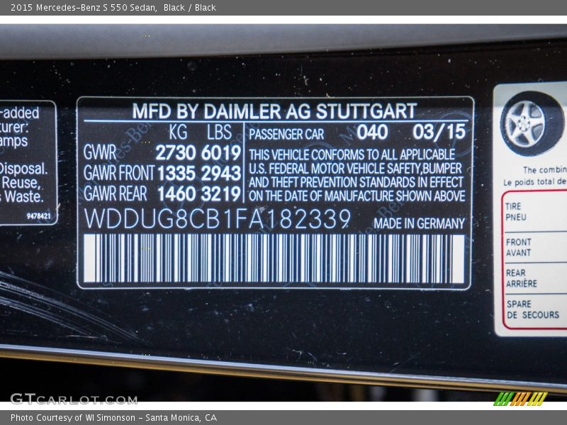 Black / Black 2015 Mercedes-Benz S 550 Sedan