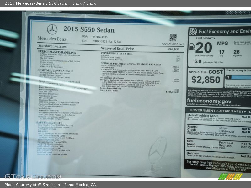 Black / Black 2015 Mercedes-Benz S 550 Sedan