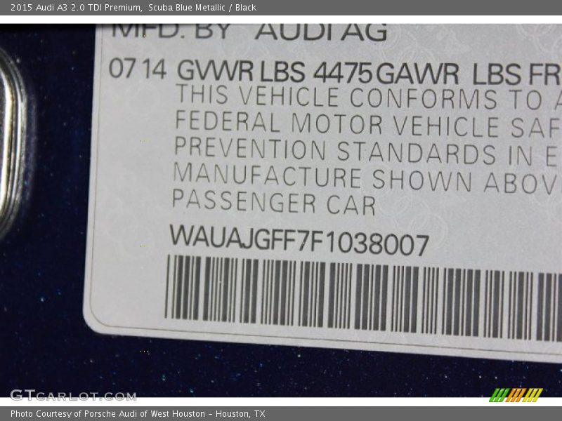 Scuba Blue Metallic / Black 2015 Audi A3 2.0 TDI Premium