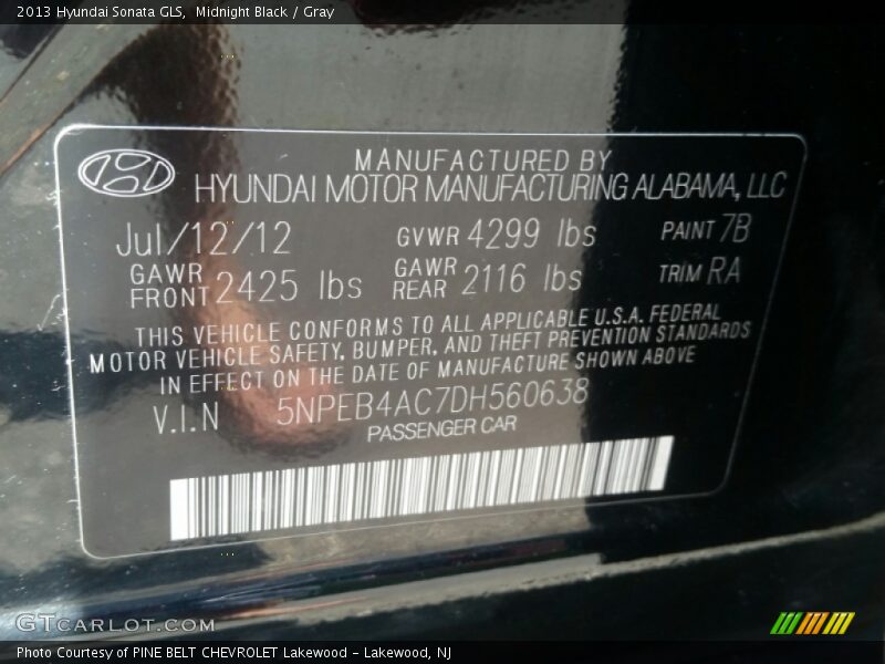 Midnight Black / Gray 2013 Hyundai Sonata GLS