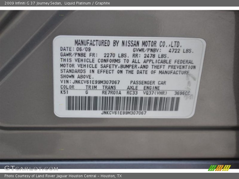 Liquid Platinum / Graphite 2009 Infiniti G 37 Journey Sedan
