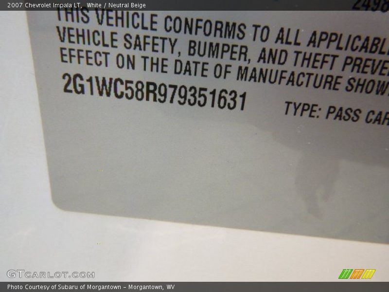White / Neutral Beige 2007 Chevrolet Impala LT