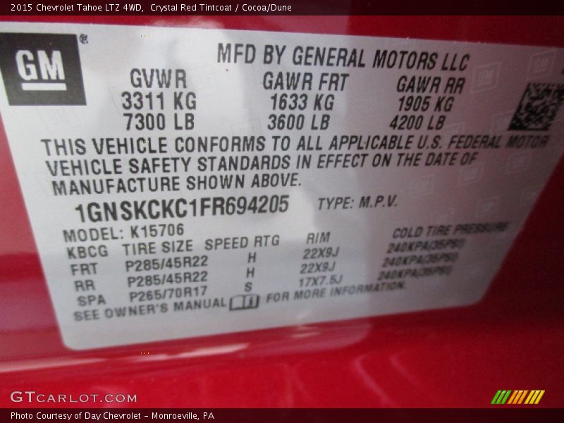 Crystal Red Tintcoat / Cocoa/Dune 2015 Chevrolet Tahoe LTZ 4WD