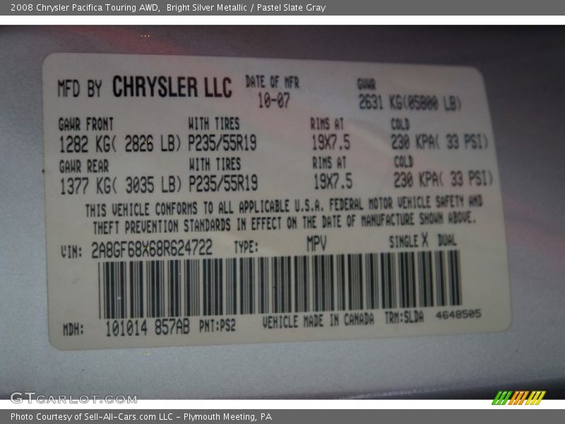 Bright Silver Metallic / Pastel Slate Gray 2008 Chrysler Pacifica Touring AWD