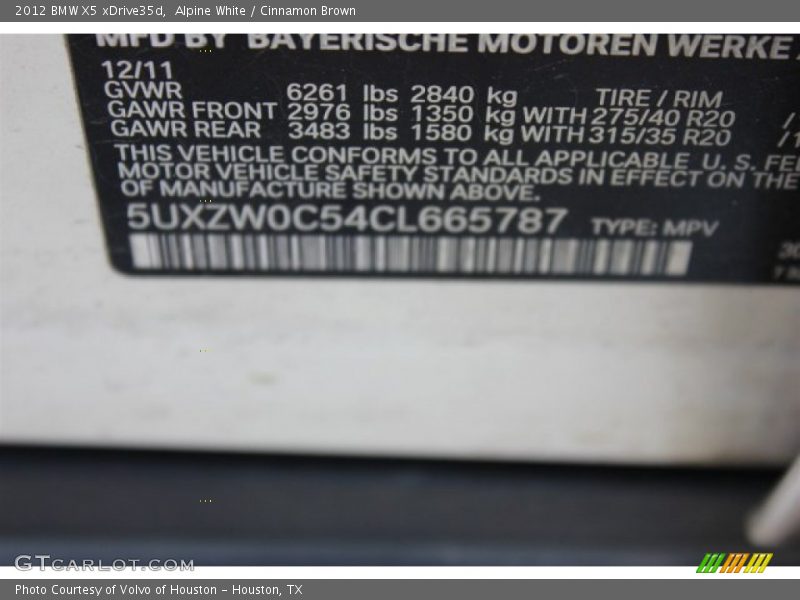Alpine White / Cinnamon Brown 2012 BMW X5 xDrive35d