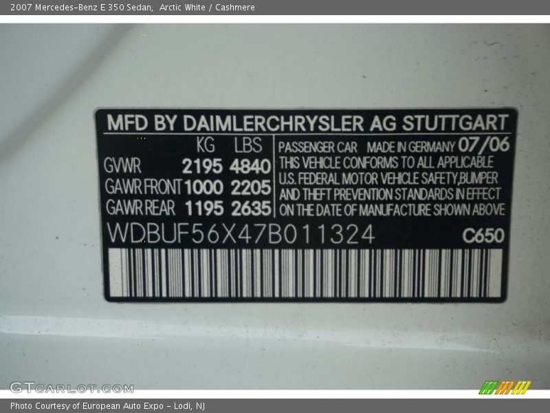 Arctic White / Cashmere 2007 Mercedes-Benz E 350 Sedan
