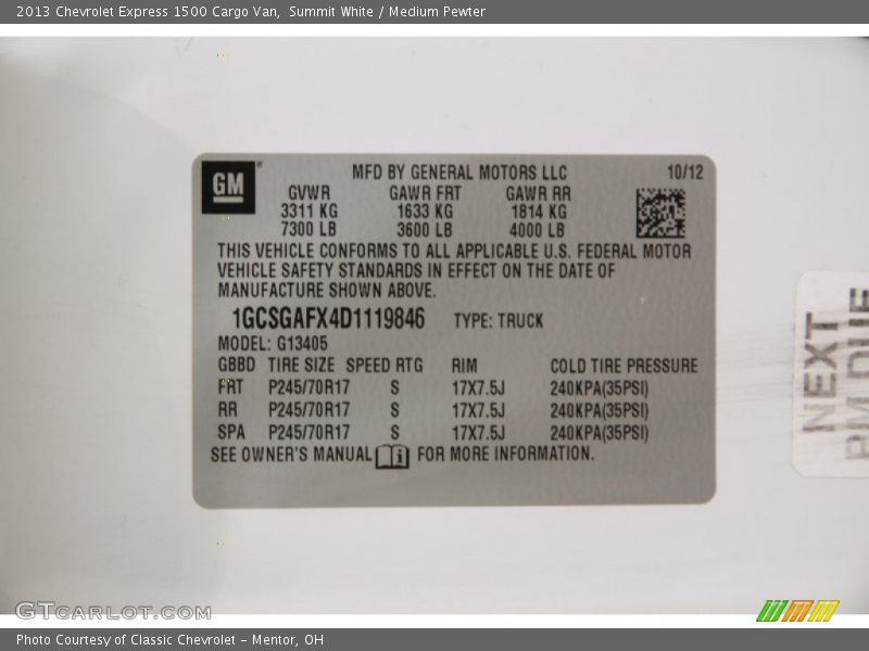 Summit White / Medium Pewter 2013 Chevrolet Express 1500 Cargo Van