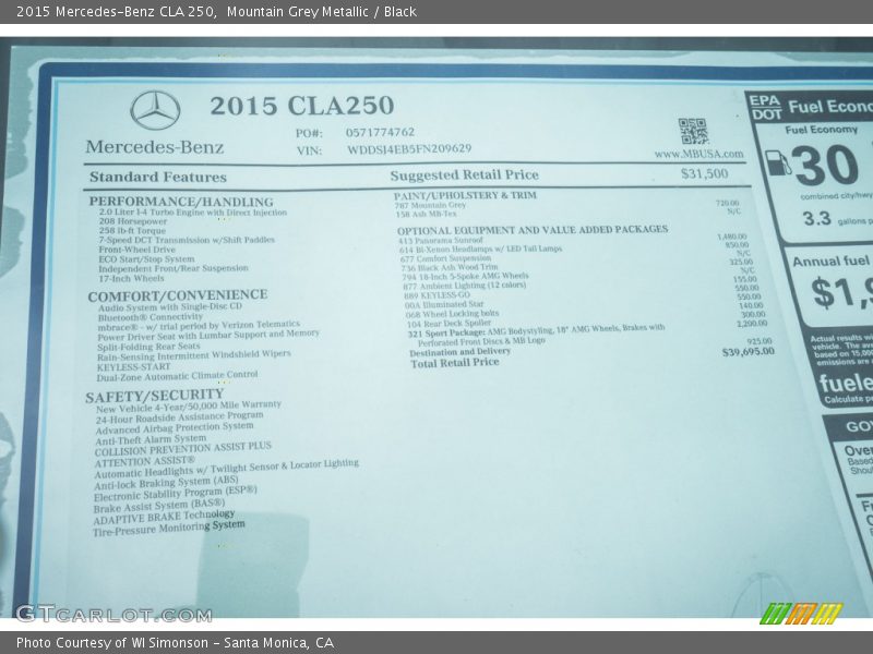 Mountain Grey Metallic / Black 2015 Mercedes-Benz CLA 250