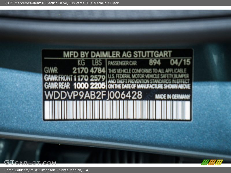 2015 B Electric Drive Universe Blue Metallic Color Code 894