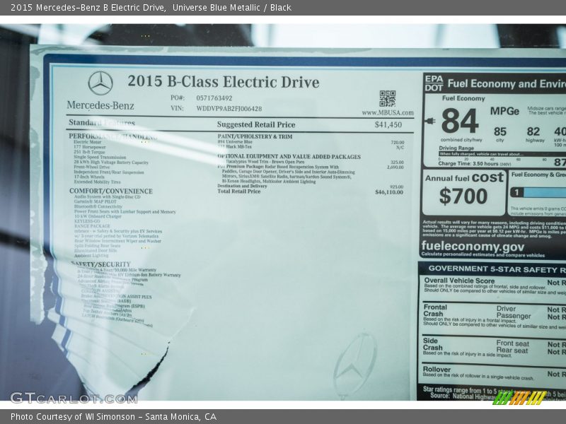  2015 B Electric Drive Window Sticker