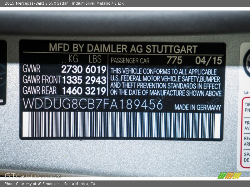 Iridium Silver Metallic / Black 2015 Mercedes-Benz S 550 Sedan