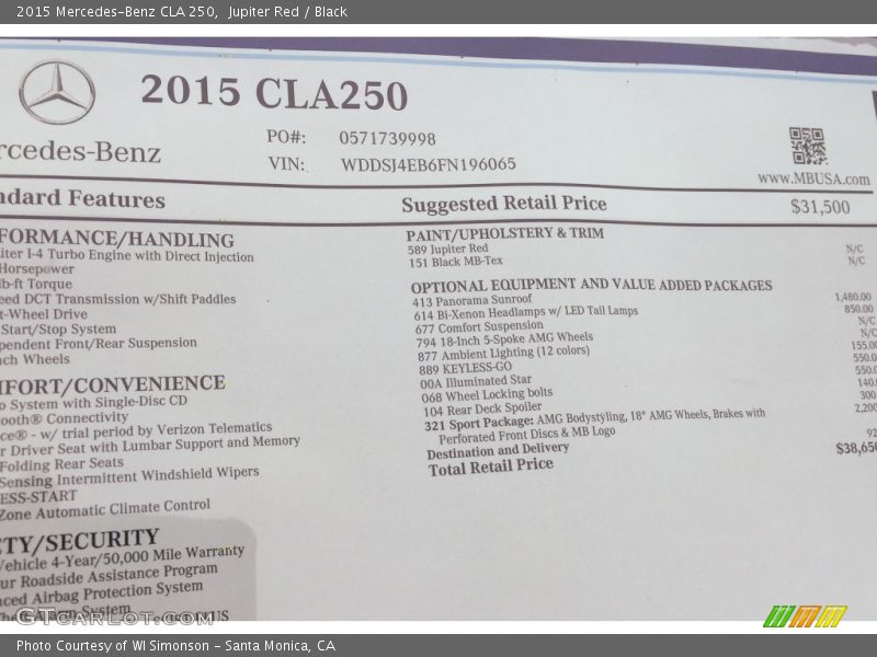 Jupiter Red / Black 2015 Mercedes-Benz CLA 250