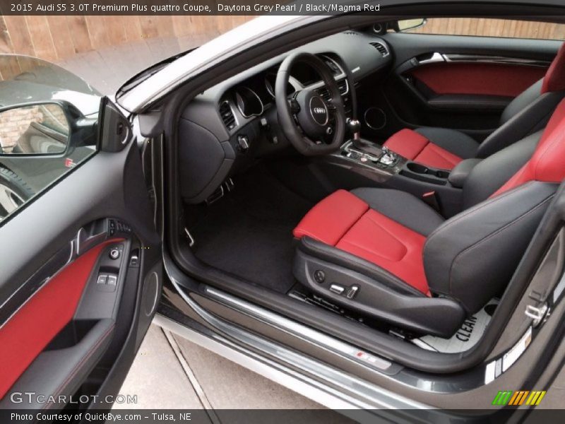 Daytona Grey Pearl / Black/Magma Red 2015 Audi S5 3.0T Premium Plus quattro Coupe