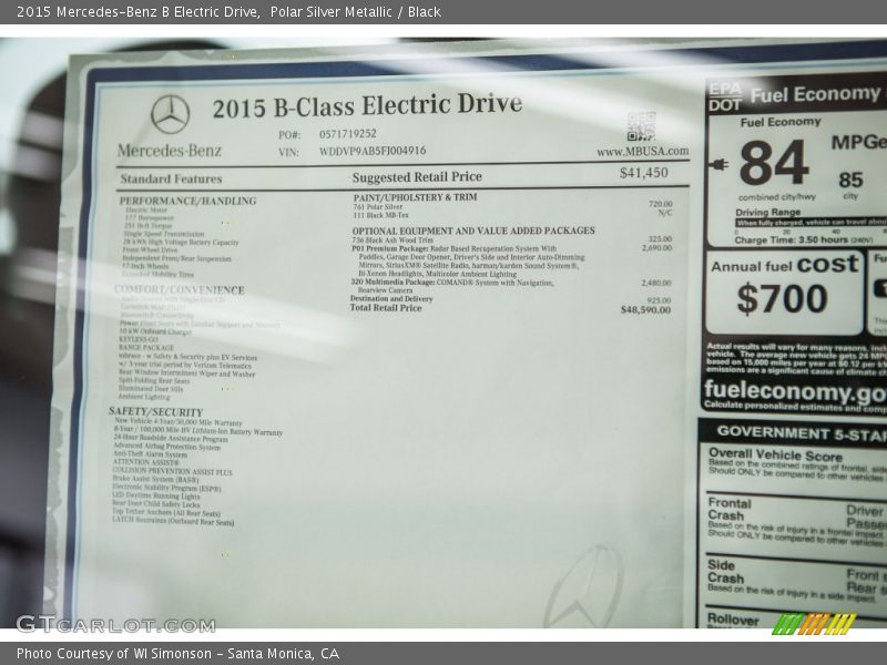  2015 B Electric Drive Window Sticker