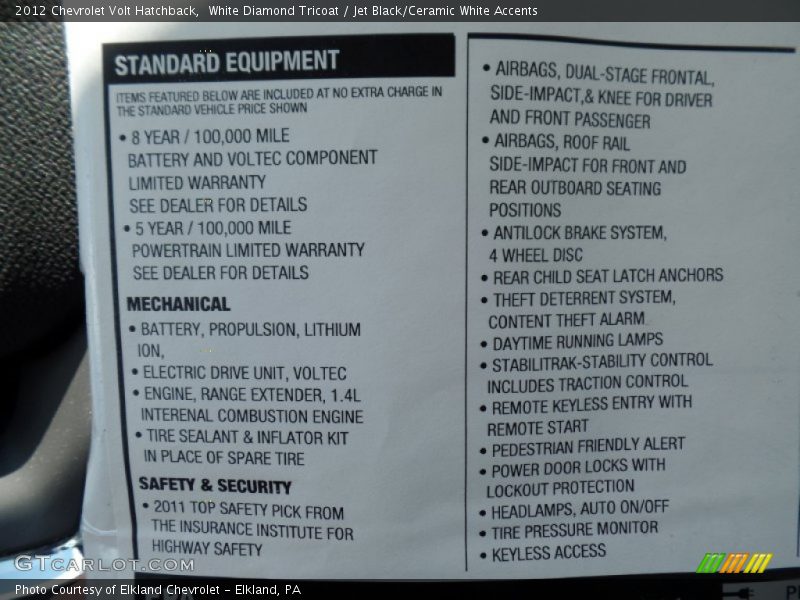White Diamond Tricoat / Jet Black/Ceramic White Accents 2012 Chevrolet Volt Hatchback