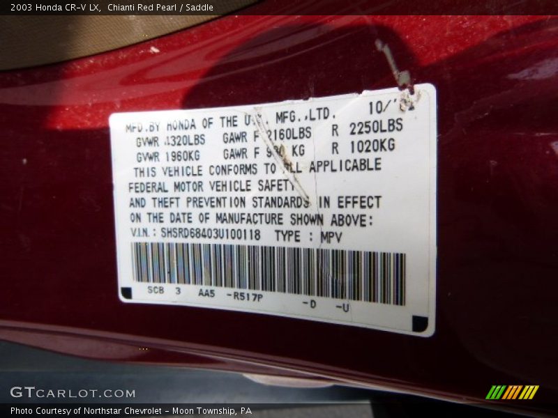 Chianti Red Pearl / Saddle 2003 Honda CR-V LX