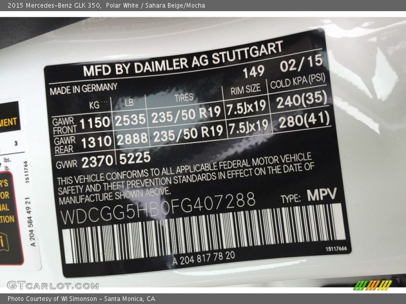 Polar White / Sahara Beige/Mocha 2015 Mercedes-Benz GLK 350