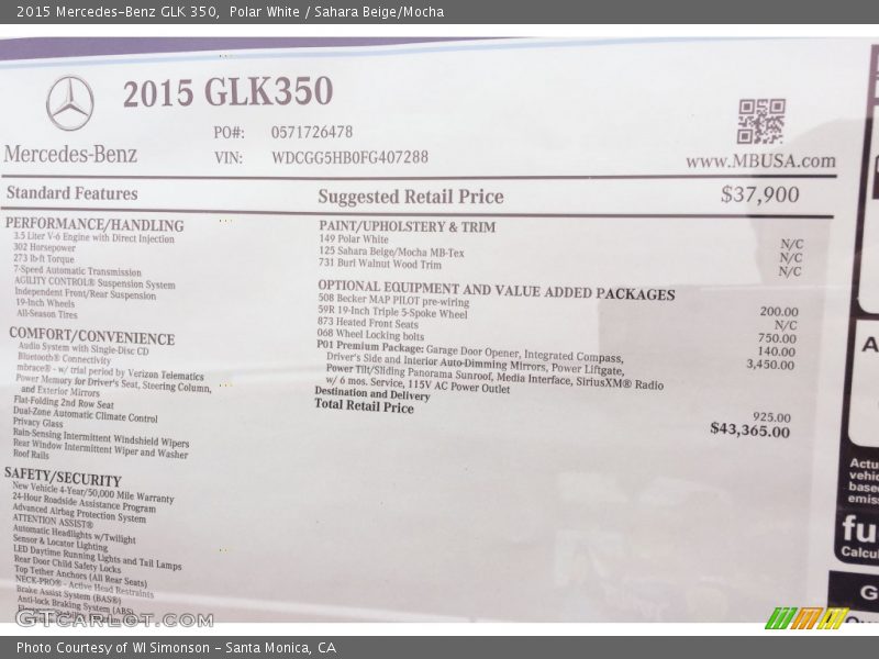 Polar White / Sahara Beige/Mocha 2015 Mercedes-Benz GLK 350