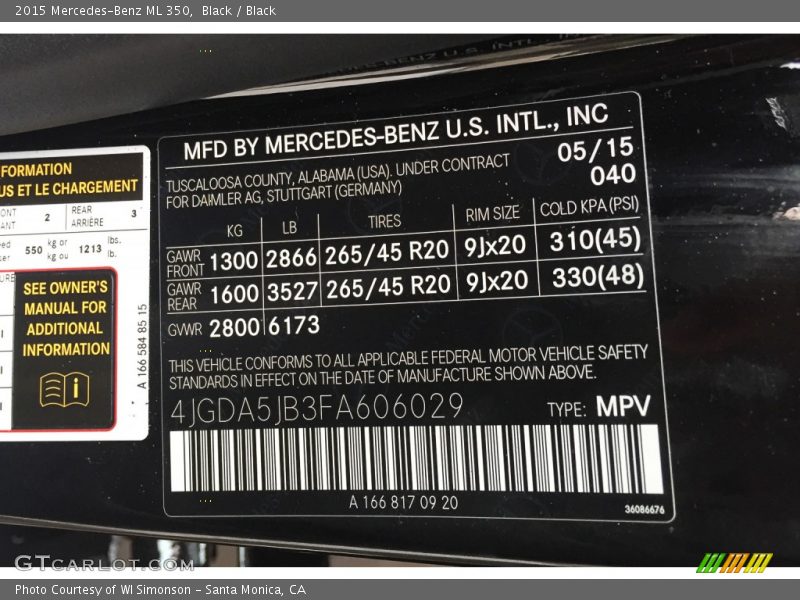 Black / Black 2015 Mercedes-Benz ML 350
