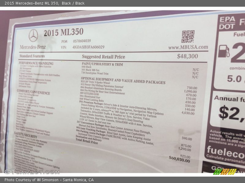 Black / Black 2015 Mercedes-Benz ML 350