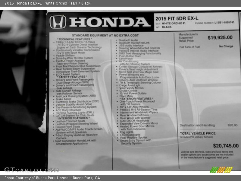 White Orchid Pearl / Black 2015 Honda Fit EX-L