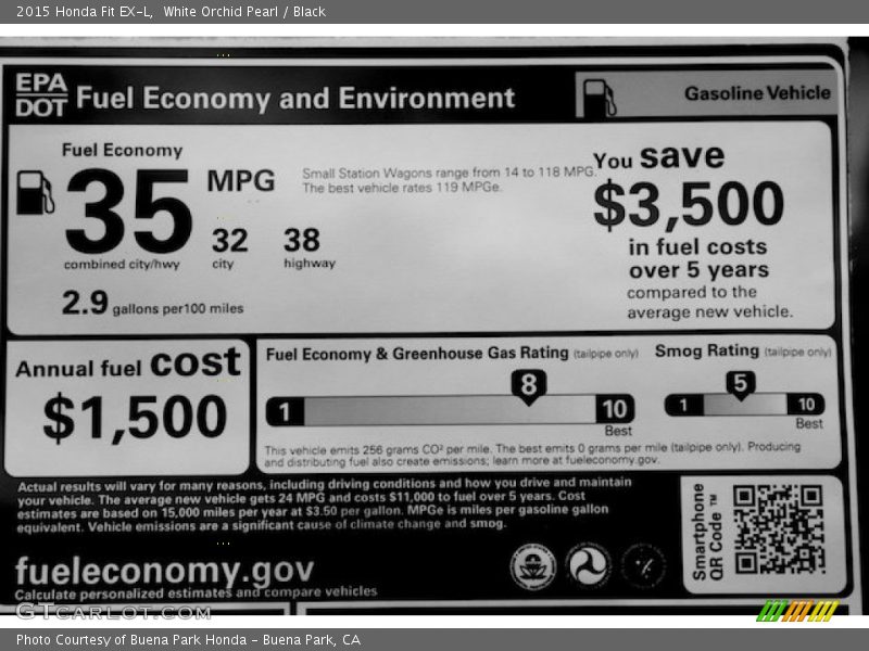 White Orchid Pearl / Black 2015 Honda Fit EX-L