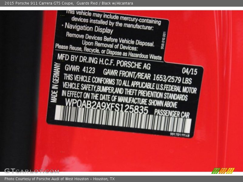 Guards Red / Black w/Alcantara 2015 Porsche 911 Carrera GTS Coupe