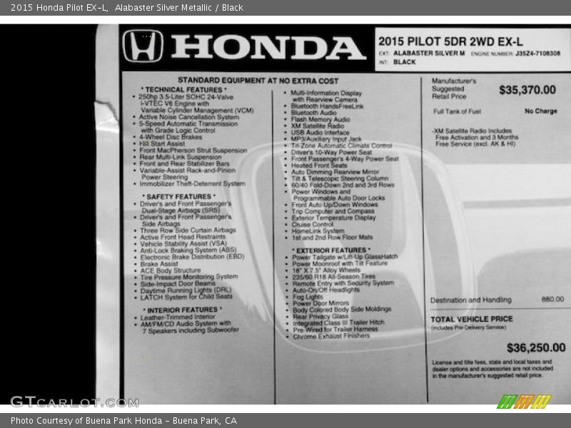 Alabaster Silver Metallic / Black 2015 Honda Pilot EX-L