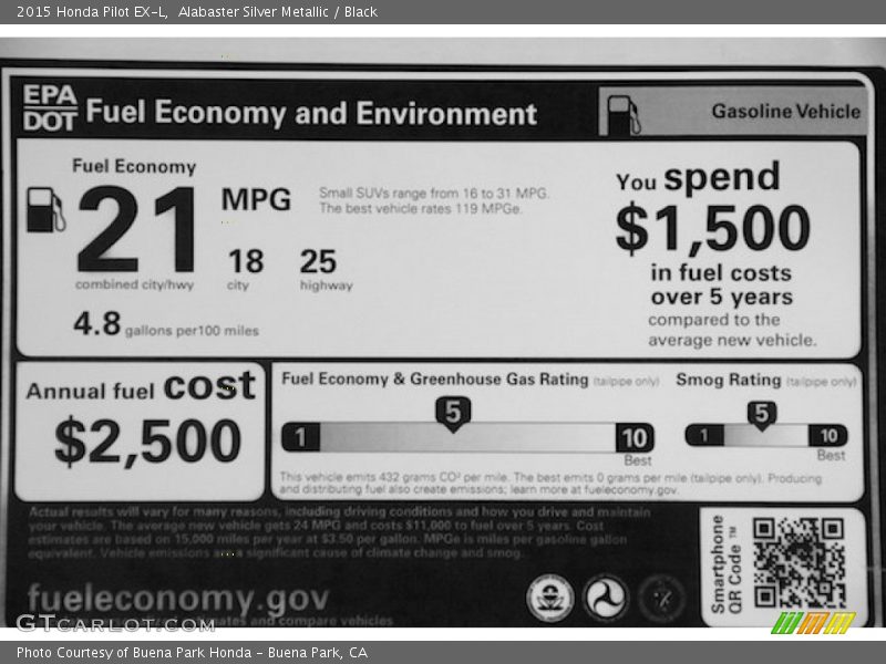 Alabaster Silver Metallic / Black 2015 Honda Pilot EX-L