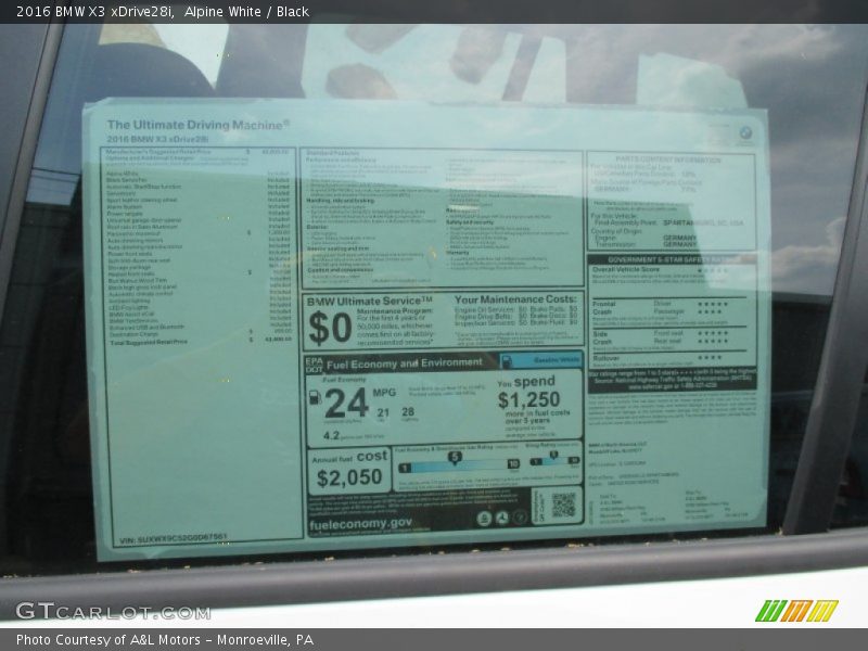  2016 X3 xDrive28i Window Sticker