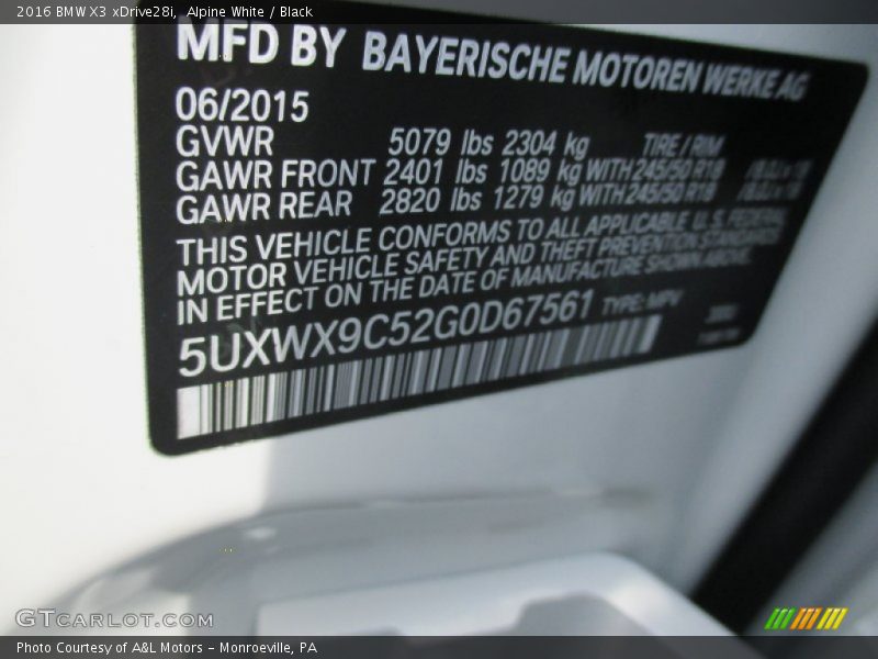 Alpine White / Black 2016 BMW X3 xDrive28i