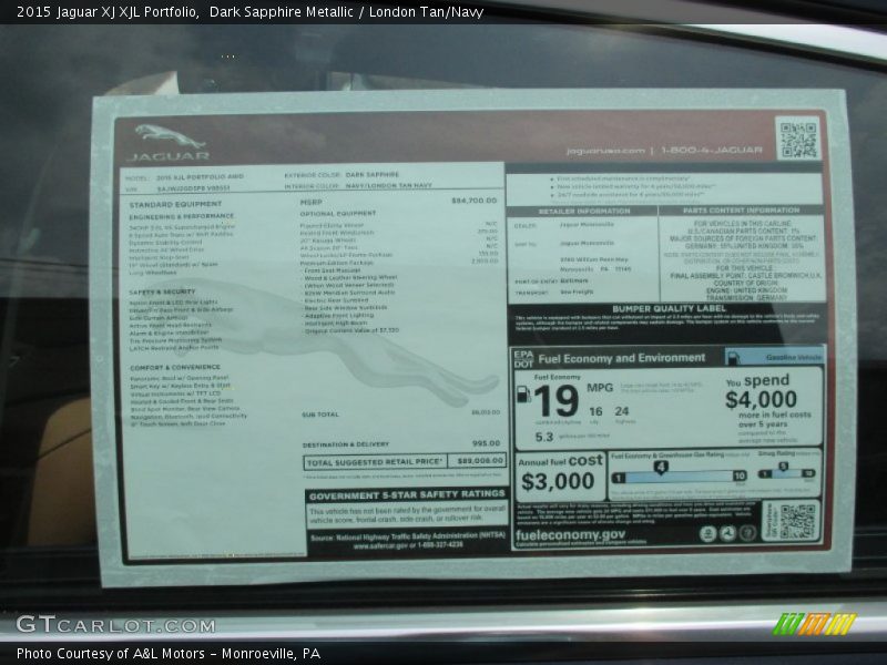  2015 XJ XJL Portfolio Window Sticker