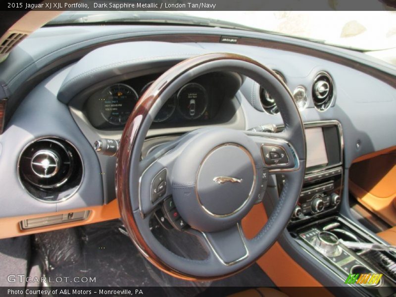 Dark Sapphire Metallic / London Tan/Navy 2015 Jaguar XJ XJL Portfolio