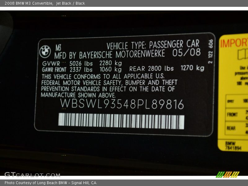 Jet Black / Black 2008 BMW M3 Convertible