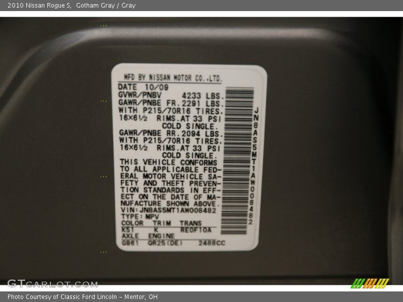 Gotham Gray / Gray 2010 Nissan Rogue S