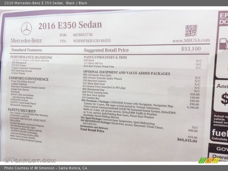 Black / Black 2016 Mercedes-Benz E 350 Sedan